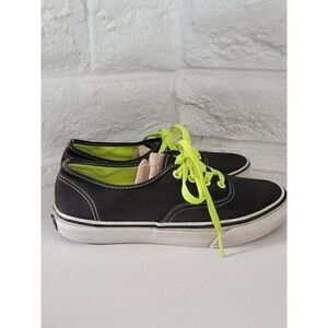 Vans Off The Wall Lace Up Black Sneakers GREEN STITCH Shoes Men 6 Women 7.5